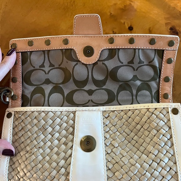 Coach White and Tan Woven Wristlet